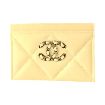 CHANEL Lambskin Coin Purse, Card Holder Women's Light Yellow