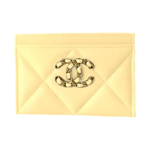 CHANEL Lambskin Coin Purses Card Holders Women's Light Yellow