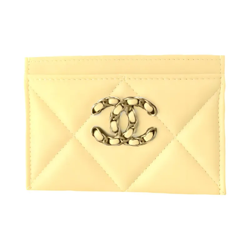 CHANEL Lambskin Coin Purse, Card Holder Women's Light Yellow-0