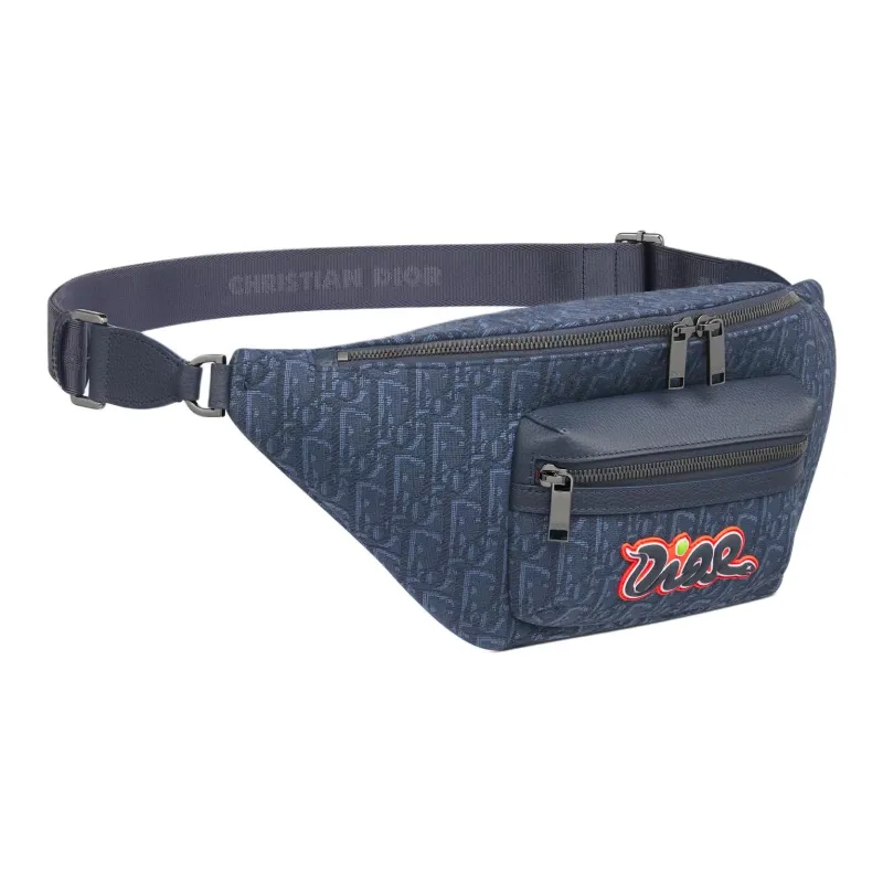 DIOR KAWS Collaboration Fabric Fanny Pack Men's Marine Blue-1