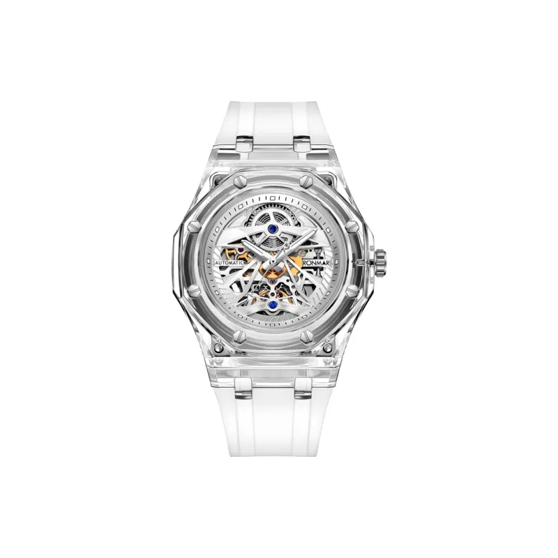 RONMAR Glacier Collection Automatic Mechanical Movement Rubber Strap Watch Unisex White Dial-0