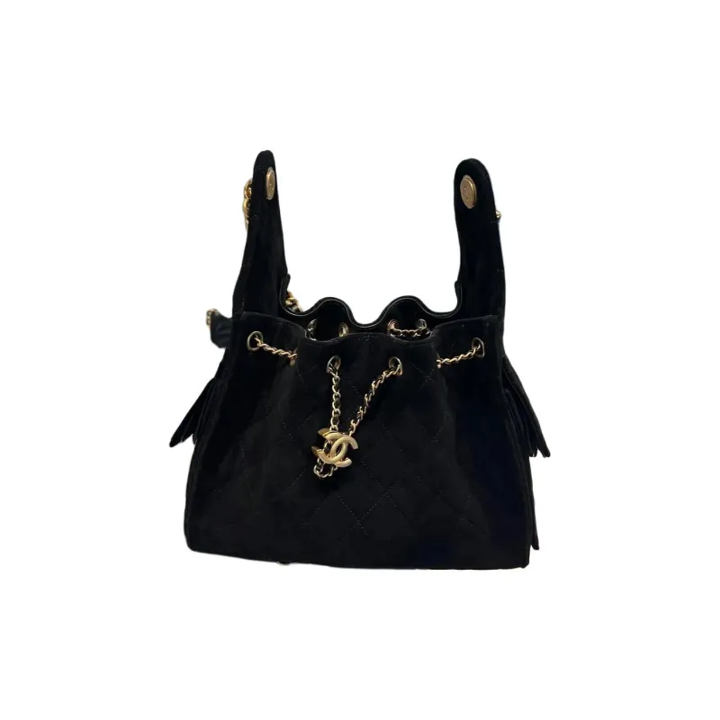 CHANEL 25Bag Suede Hobo Bag, Shoulder Bag, Crossbody Bag, Handbag Trumpets Women's Black-0