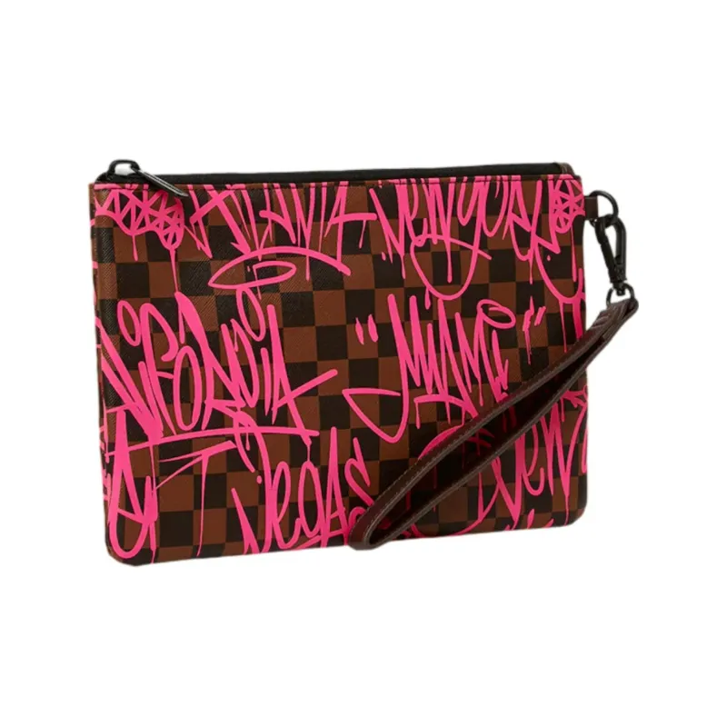 SPRAYGROUND Jetgraphix Sharks In New York Crossover Clutch Brown/Pink-1