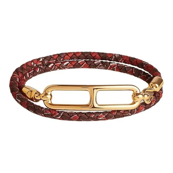HERMES Gold-Plated Silk Bracelets Women's Red-0