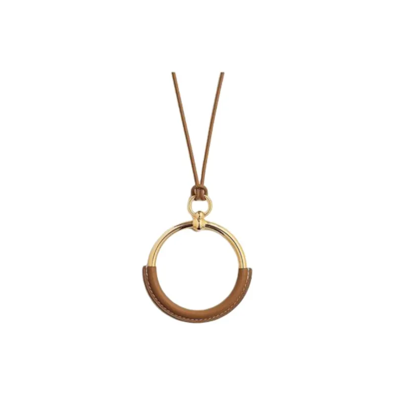 HERMES Aluminum Leather Necklaces Women's Gold-0