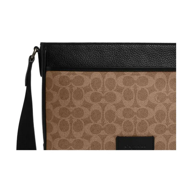 COACH DISTRICT Coated Canvas Shoulder Bag Crossbody Bag Large Size Men's Tan & Black-3