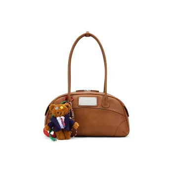 MCMIKO Cow Leather Patchwork With Artificial Leather Shoulder Bag Women's Nut Brown