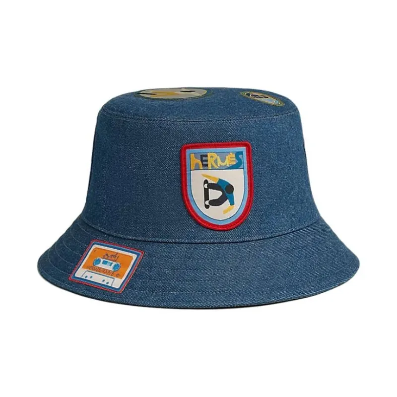 HERMES Cotton Bucket Hats Men's Blue-1