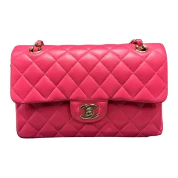 CHANEL Classic Flap CF Sheepskin Shoulder Bag Small Size Women's Peach Pink