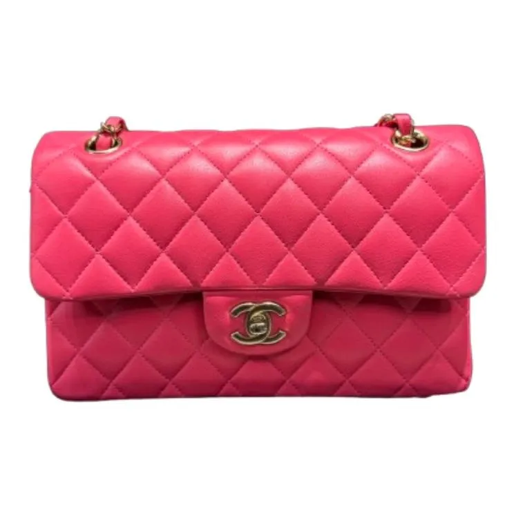 CHANEL Classic Flap CF Sheepskin Shoulder Bag Trumpets Women's Peach Pink-0