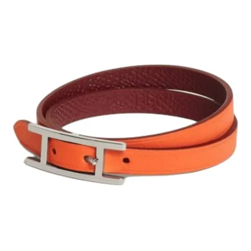 HERMES Leather Palladium Wristbands Men's Multicolor