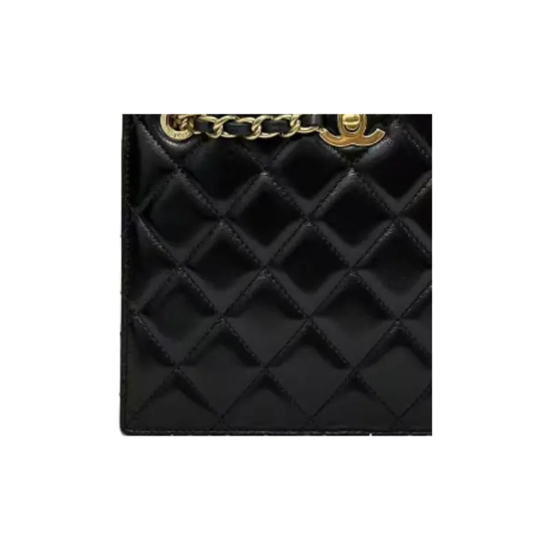 CHANEL Bright Lambskin Crossbody Bag, Shoulder Bag Trumpets Women's Black-2
