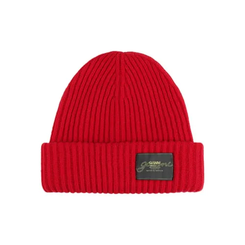 GANNI Sheep Wool Beanies Women's Red