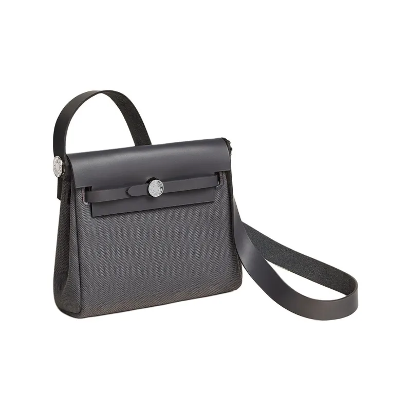 HERMES Canvas With Leather Crossbody Bag Shoulder Bag Mini Women's Slate Gray-1