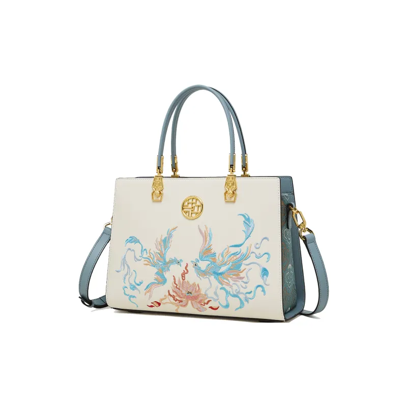 Geshiman Cow Leather Handbag Regular Women's Elegant White/Royal Blue/Palace Red/Apricot Color Blocking-2