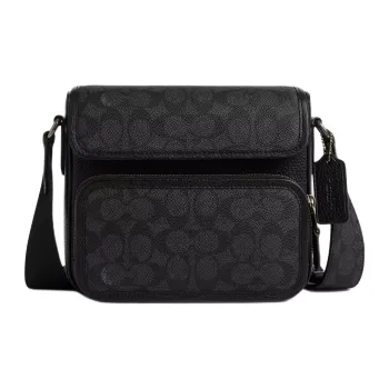COACH Sullivan Coated Canvas With Leather Shoulder Bag Crossbody Bag Small Size Men's Bronze/Wood Charcoal/Black