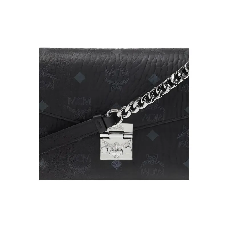 MCM Millie Visetos Artificial Leather Chain Bag, Crossbody Bag, Shoulder Bag Medium Size Women's Black-3