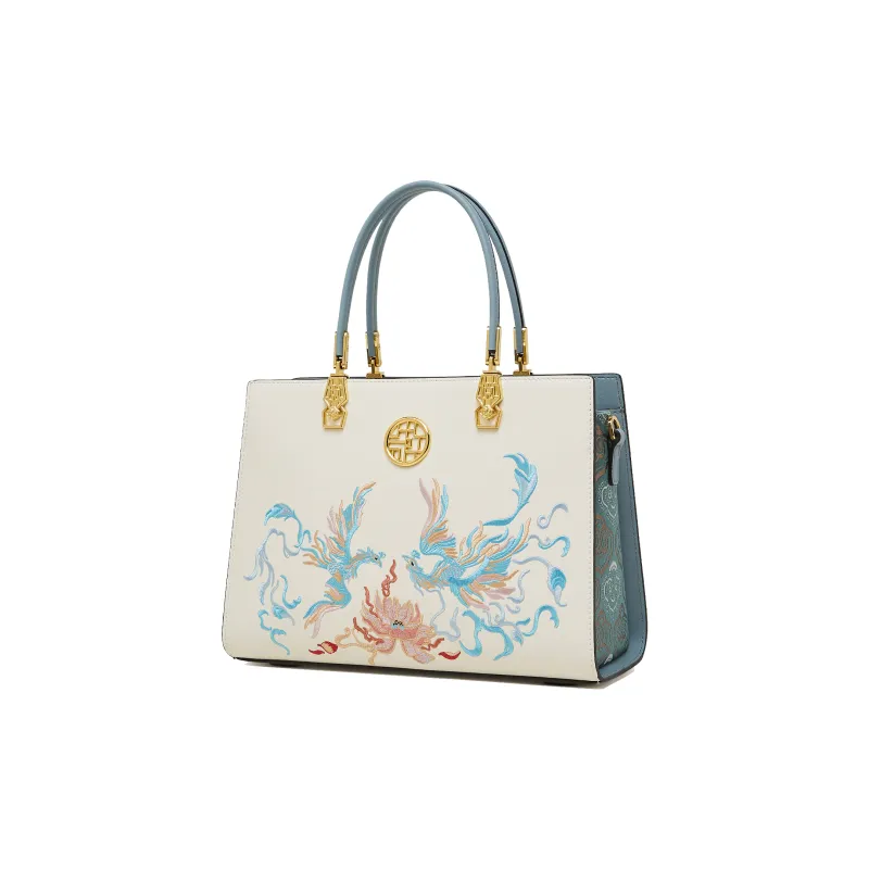 Geshiman Cow Leather Handbag Regular Women's Elegant White/Royal Blue/Palace Red/Apricot Color Blocking-1