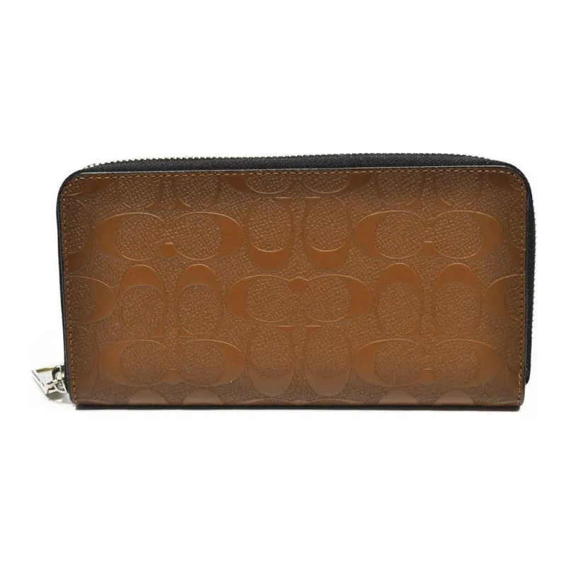 COACH Accordion Zip Twill Leather Wallet Men's Brown-2