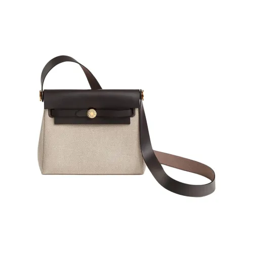 HERMES Canvas With Leather Crossbody Bag Shoulder Bag Mini Women's Light Beige & Beige & Ebony