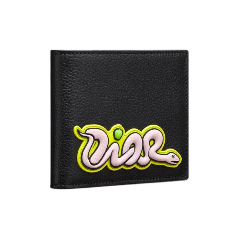 DIOR KAWS Collaboration Cow Leather Wallet Unisex Black-1