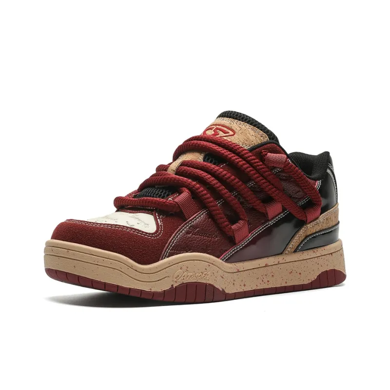 GNVA Wear-Resistant Low-Top Skateboard Shoes Unisex Burgundy-2