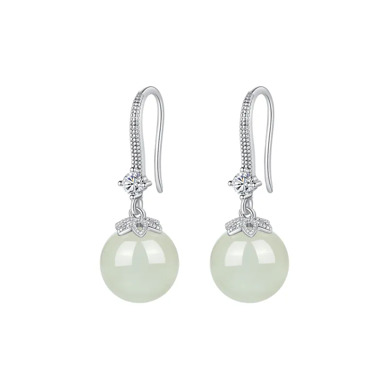 Olampe Hetian Jade Earrings White Jade/Pale Greenish White Jade Women's-0