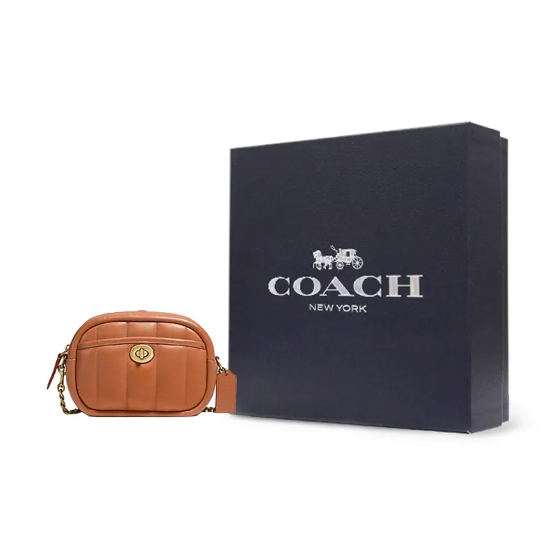COACH Camera Leather Camera Bags Small Square Bag Crossbody Bags Shoulder Bags Small Size Women's Caramel Brown-9