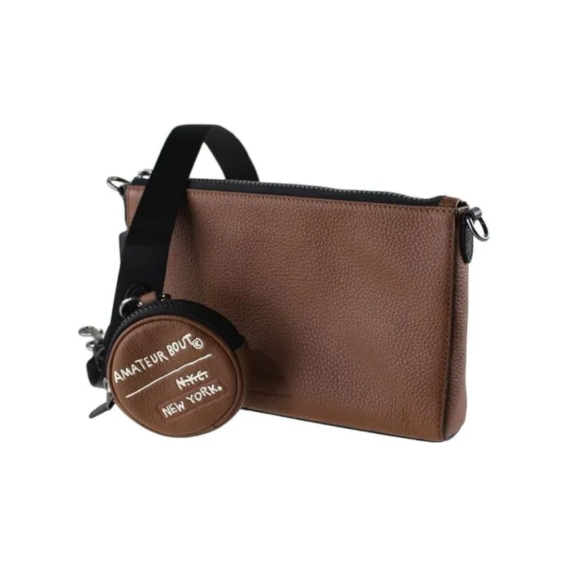 COACH Jean Michel Basquiat Collaboration Holden Leather Shoulder Bag, Crossbody Bag Men's Brown-2