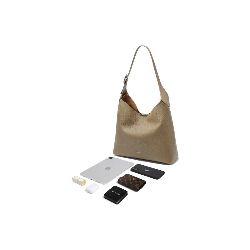 BELLE Cow Leather Bucket Bag, Shoulder Bag Tubas Women's Gray-5