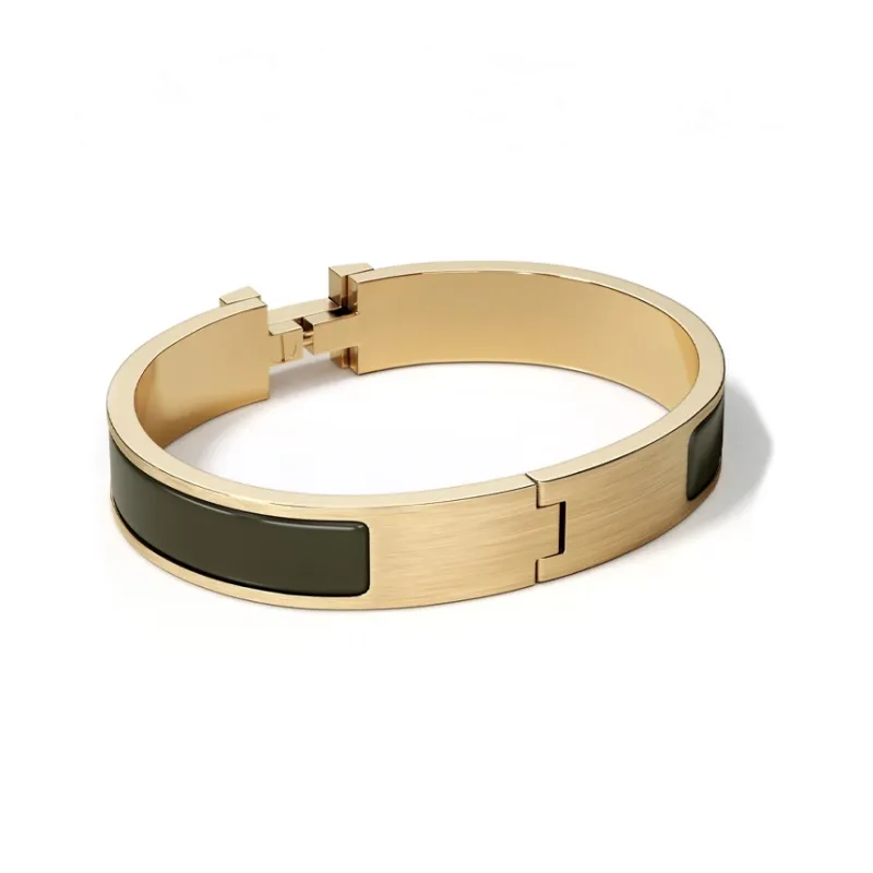 HERMES Metal, Drawn Gold Bangles Men's Dark Green-2