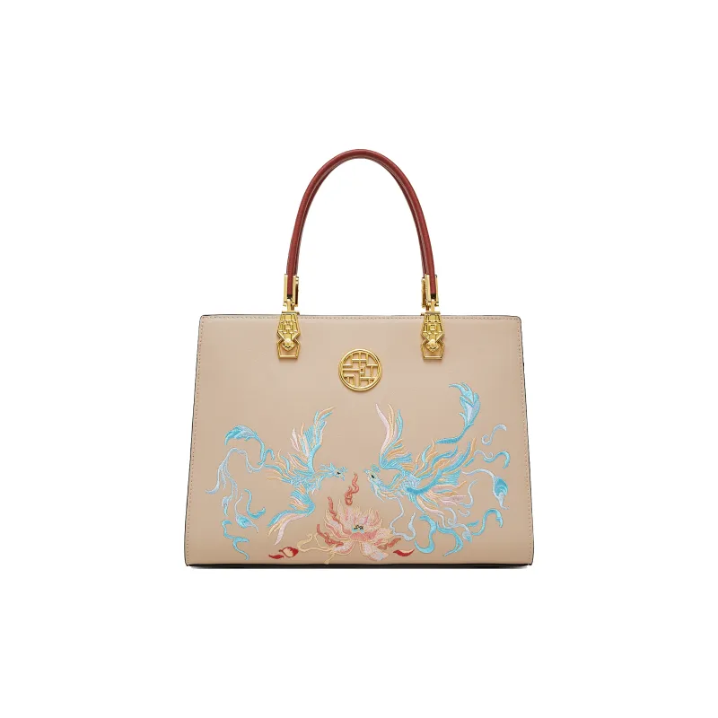 Geshiman Cow Leather Handbag Regular Women's Elegant White/Royal Blue/Palace Red/Apricot Color Blocking-12