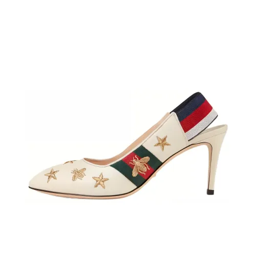 GUCCI Web Bee Slim Heel High Heels Women's White