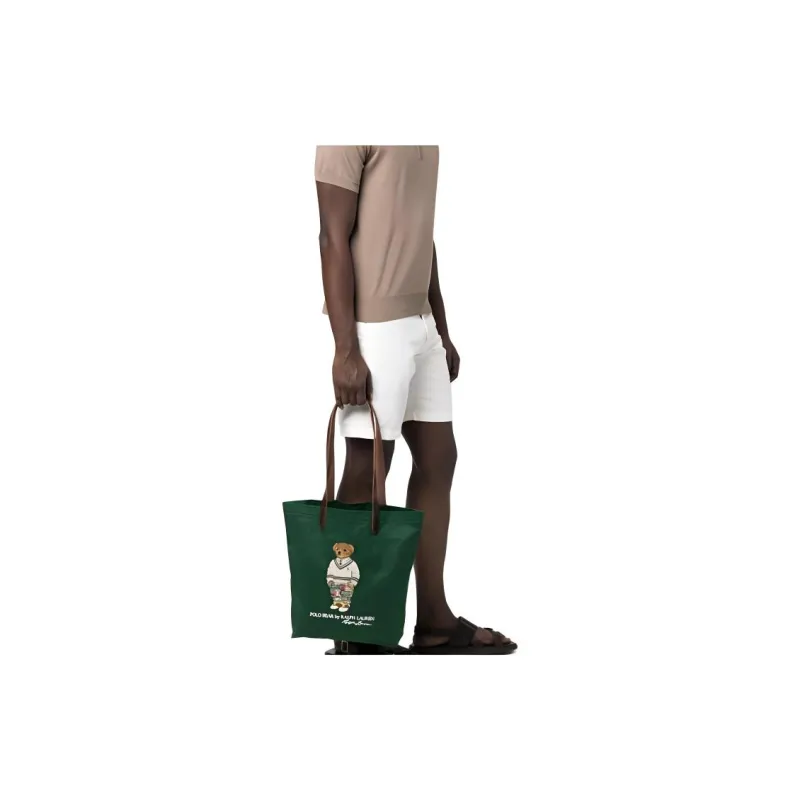Polo Ralph Lauren Cotton Tote Bag Shopping Bag Handbag Shoulder Bag Medium Size Men's Green-4