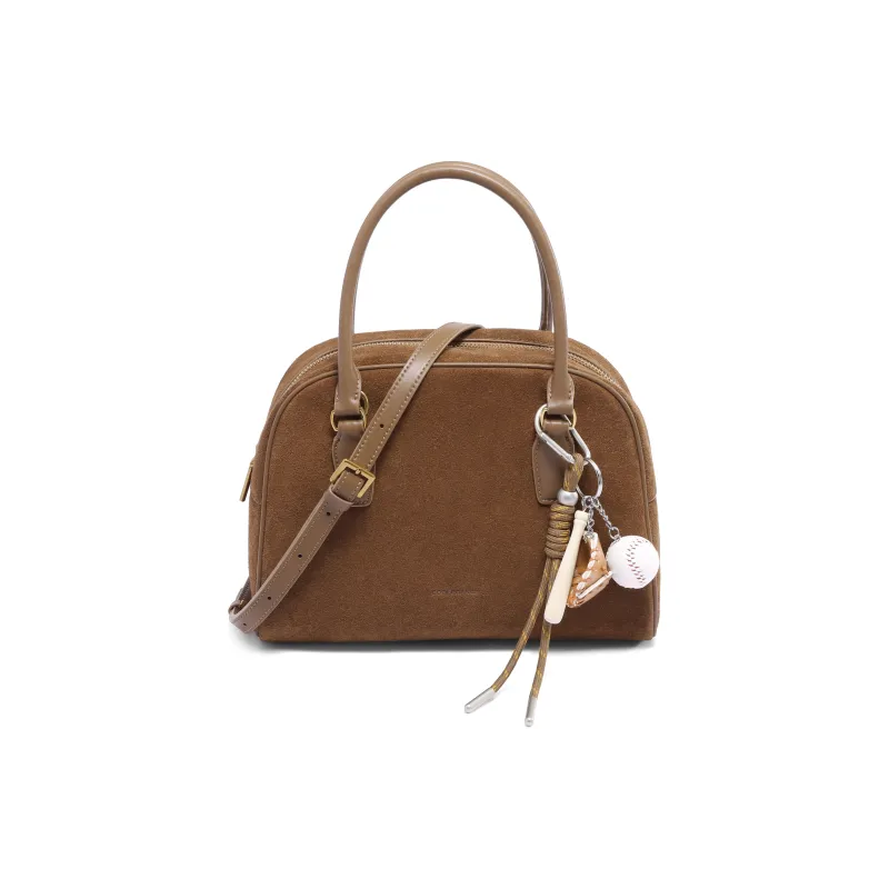 BELLE Cow Leather Boston Bag Handbag Medium Size Women's Brown-0