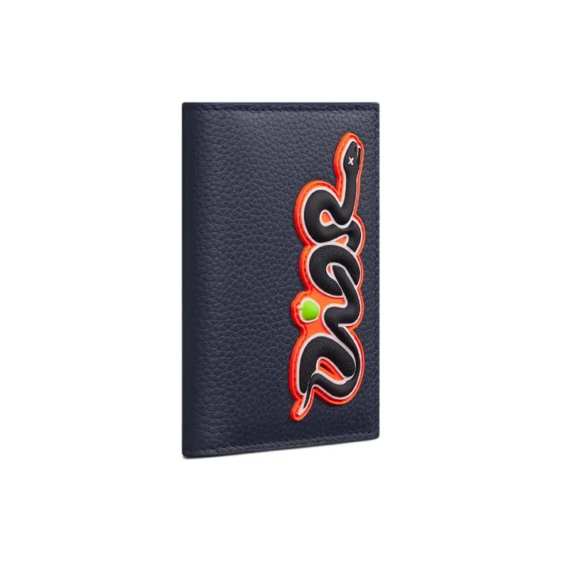 DIOR KAWS Collaboration Cow Leather Card Holder Men's Marine Blue-1