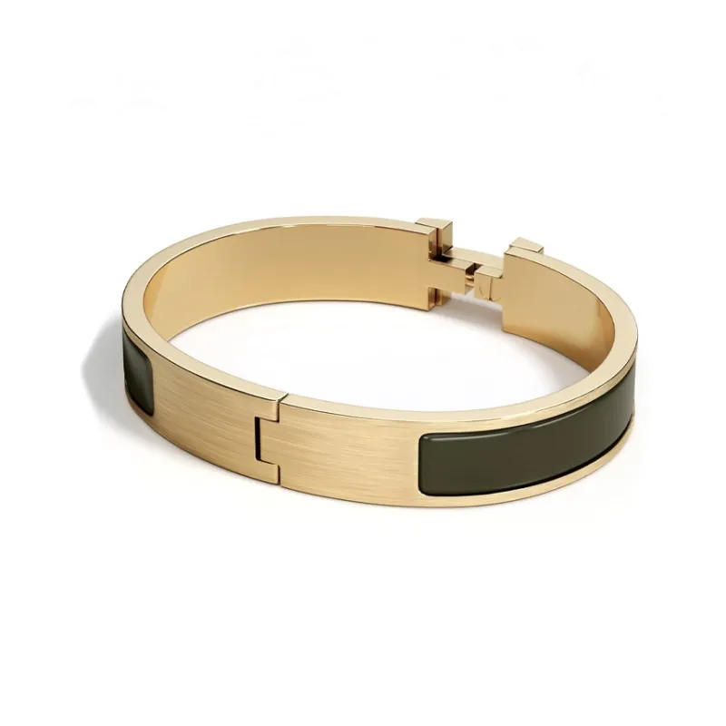 HERMES Metal, Drawn Gold Bangles Men's Dark Green-1