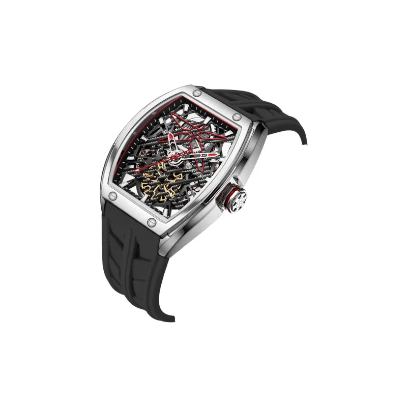 AOUKE Mechanical Movement Silicone Strap Watch Men's Watches Cut-Out Dial-36