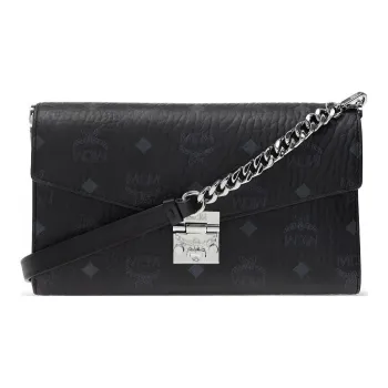 MCM Millie Visetos Artificial Leather Chain Bag, Crossbody Bag, Shoulder Bag Medium Size Women's Black