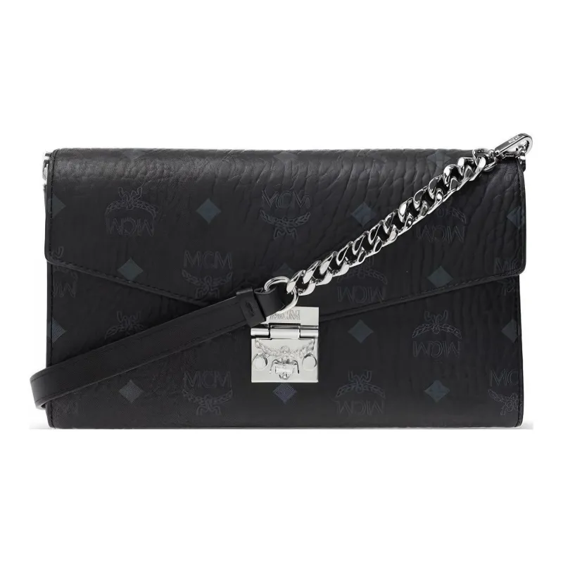MCM Millie Visetos Artificial Leather Chain Bag, Crossbody Bag, Shoulder Bag Medium Size Women's Black-0