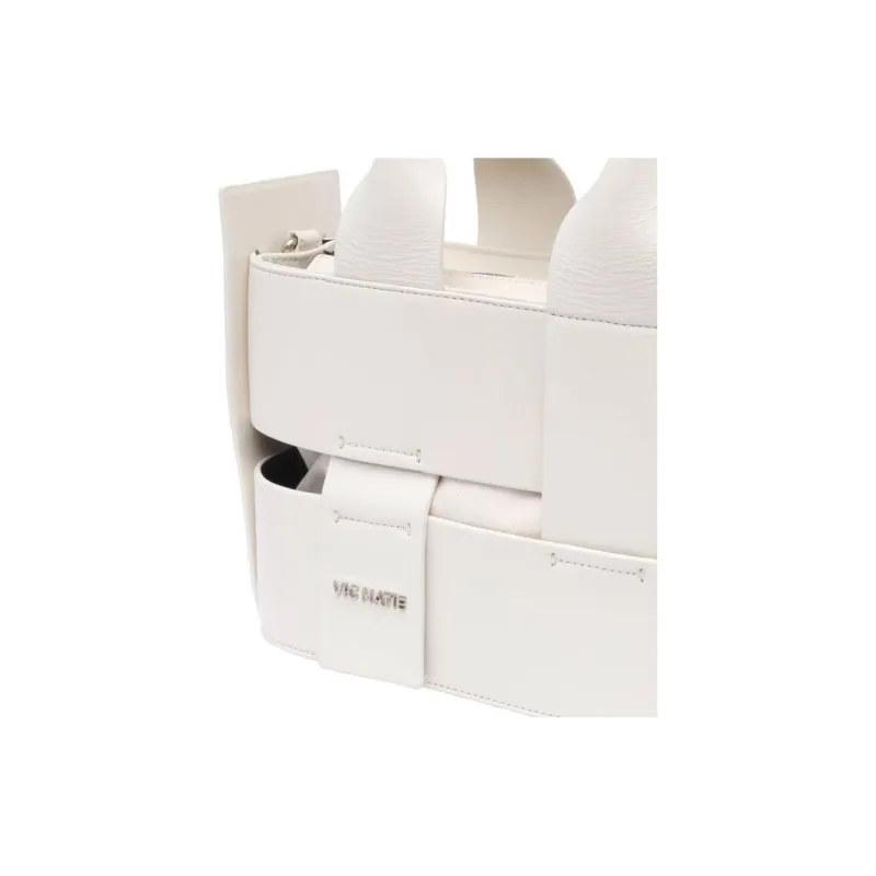 Vic Matie Calfskin Textile Shoulder Bag, Crossbody Bag, Handbag Women's White-3