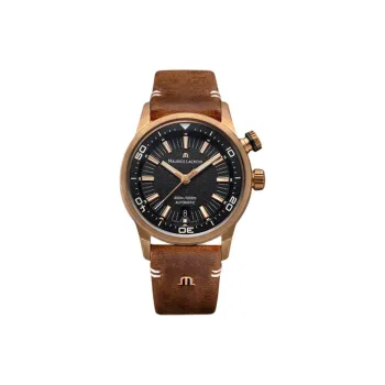 MAURICE LACROIX S Collection Mechanical Movement Unisex Watch 42mm Black Dial Bronze Watch Case Leather Strap