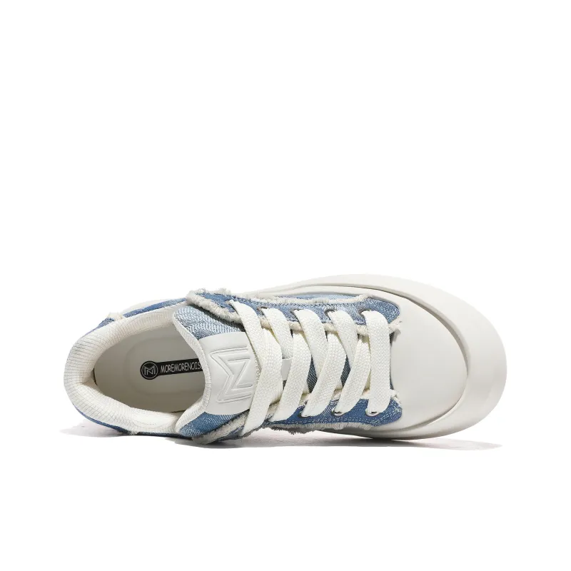 MOREMORENOISE Height Increasing Slip-Resistant Low-Top Skateboard Shoes Unisex White Sky Blue-2