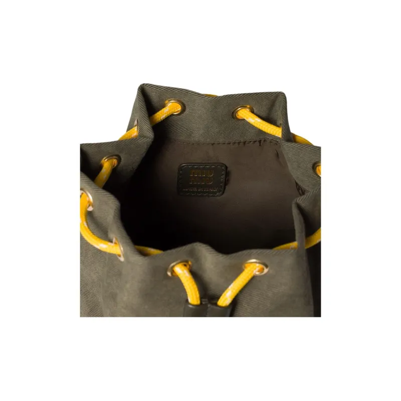 MIU MIU Cotton Bucket Bag Handbag Women's Olive Green-3