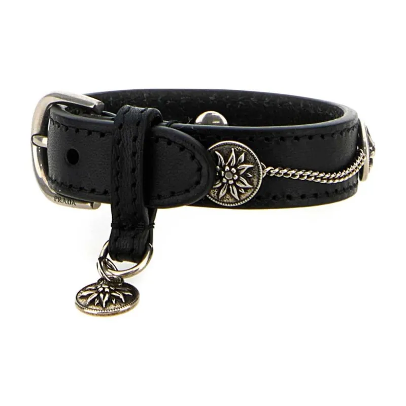 PRADA Leather Wristbands Women's Black-1