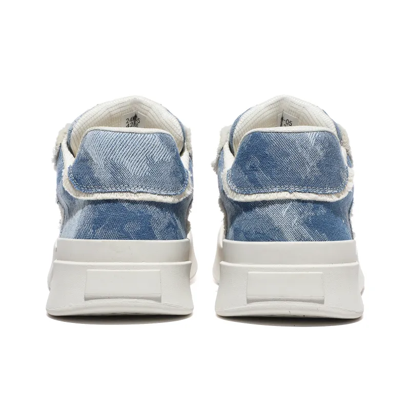 MOREMORENOISE Height Increasing Slip-Resistant Low-Top Skateboard Shoes Unisex White Sky Blue-4