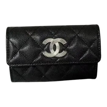 CHANEL Caviar Leather Wallet Women's Black
