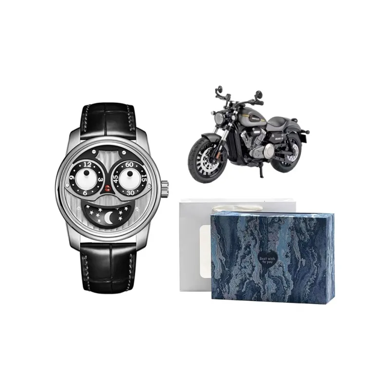 OBLVLO Trendy Casual Watch Automatic Mechanical Movement Cowhide Strap Men's Watches Gold Dial-4
