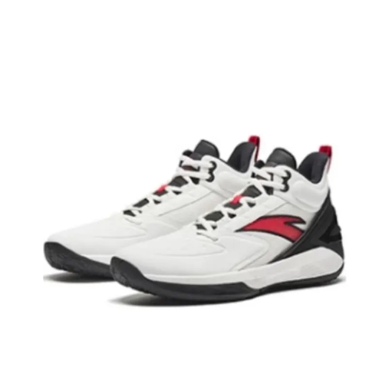 Anta Cushioned Slip Resistant Coverage High Top Basketball Shoes Men's White Black Red-2
