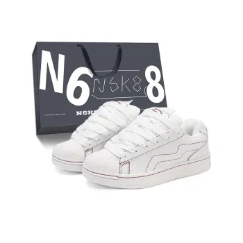 N6K8 Anti Slip Wear Resistant Low Top Skateboard Shoes Unisex All White Gift Box Set